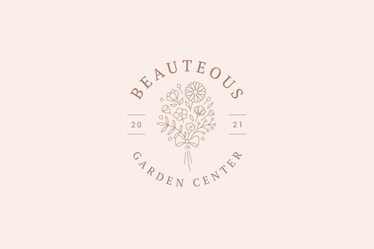 PSD bouquet de fleurs sauvages décoratives élégantes et biologiques avec un logo minimaliste en cercle de ruban à nœud