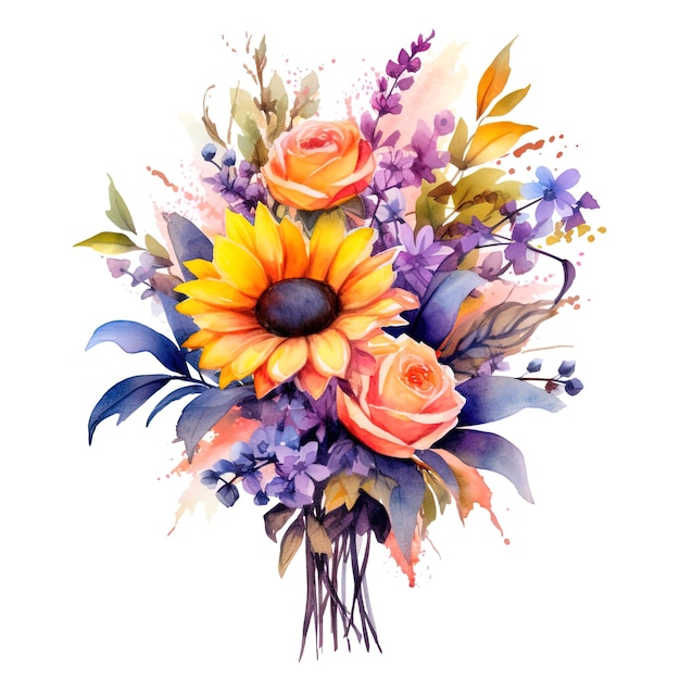 PSD bouquet de fleurs vase thème d'hiver aquarelle peinture art design botanique floral élégant