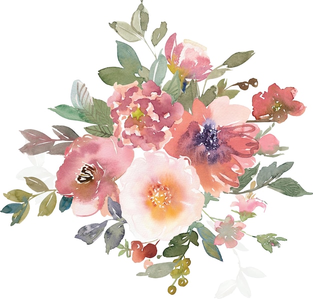 bouquet floral boho chic pintura a aquarela