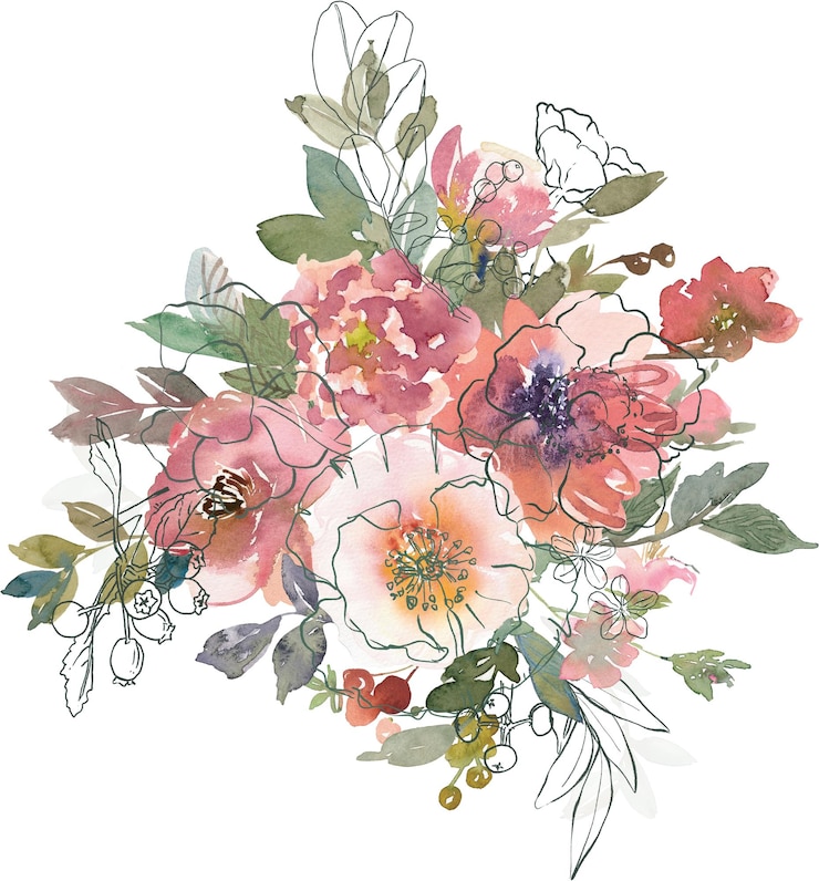 PSD bouquet floreale boho chic dipinto ad acquerello