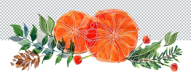 PSD bouquet de noël avec des oranges et des branches de houx
