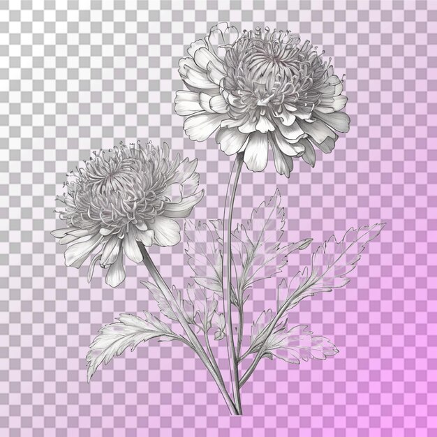 PSD bouquet of different flower tattoo line art transparent background