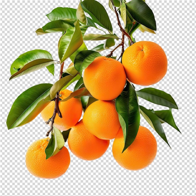 PSD un bouquet d'oranges sont sur une branche avec des feuilles