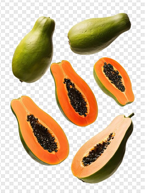 PSD un bouquet de papayes mûres avec des graines dessus