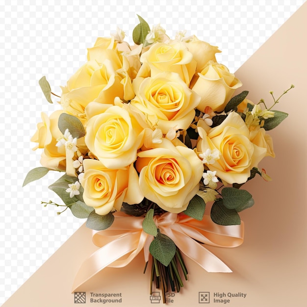PSD bouquet de roses jaunes pour un mariage isolé sur fond transparent