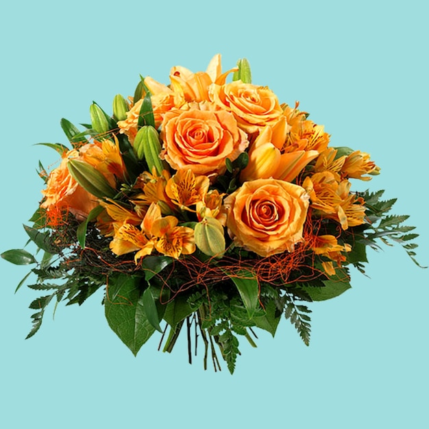 Bouquet de roses orange et de lys