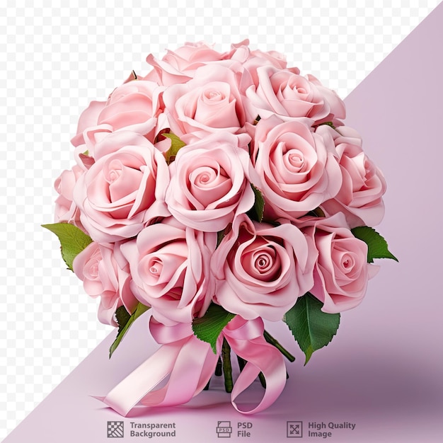 Un Bouquet De Roses Roses Avec Un Ruban Noué Autour Du Sommet.