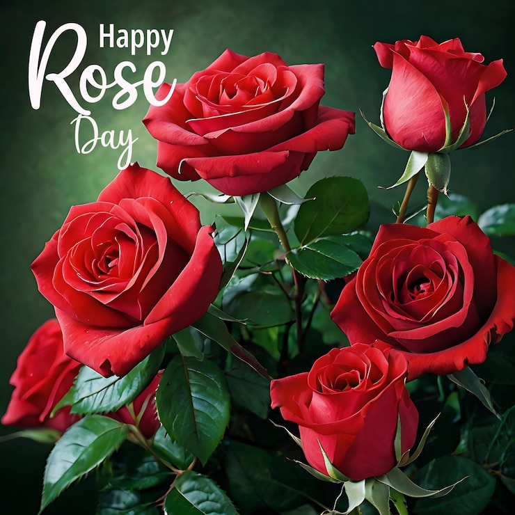 PSD un bouquet de roses rouges avec les mots joyeux jour des roses dessus