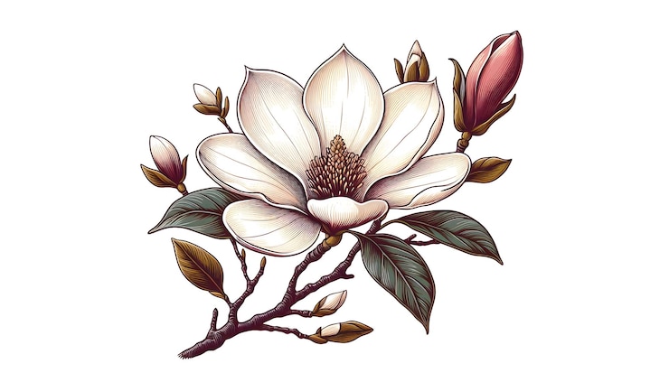 PSD des bourgeons de magnolie sur une branche illustration de fleurs de magnolia roses