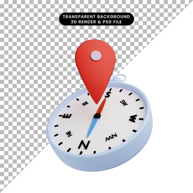 Boussole d'illustration 3D avec l'icône de localisation