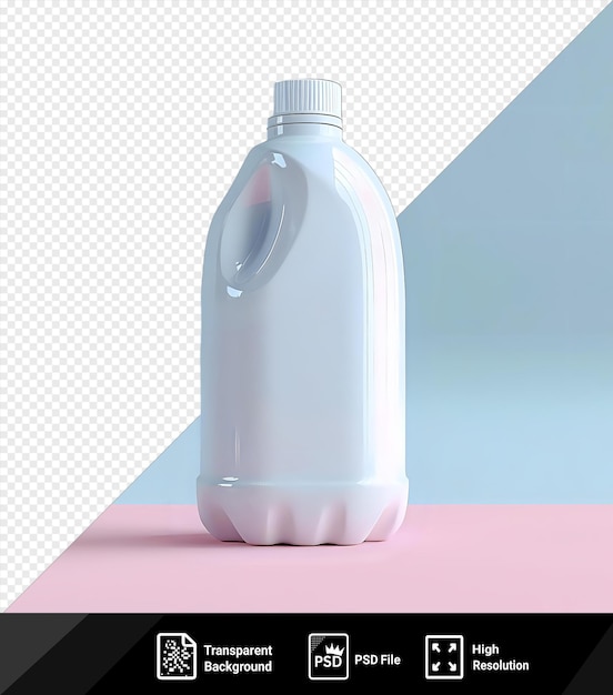 PSD bouteille d'amidon liquide sur une table rose contre un mur bleu clair et bleu jetant une ombre rose png psd