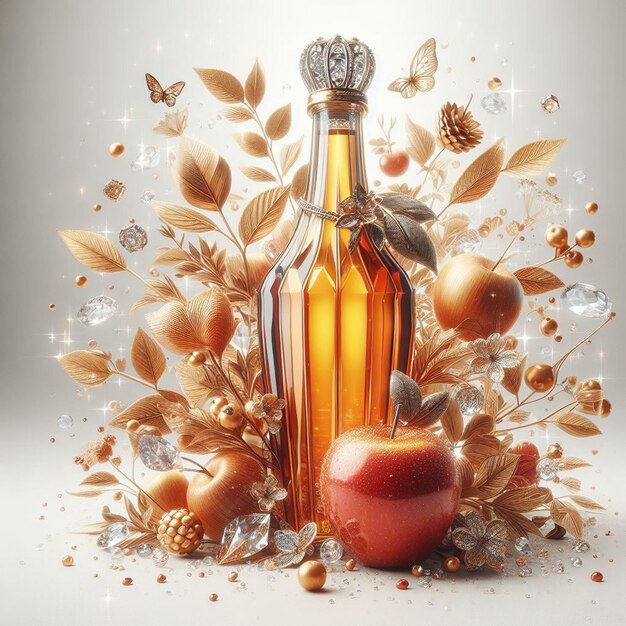 PSD bouteille d'art vectoriel hyperréaliste de verre de jus de pomme isolé sur fond blanc illustration fixe