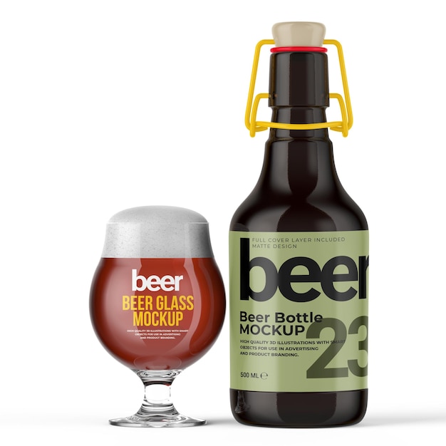 PSD bouteille de bière et maquette en verre