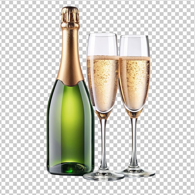 PSD bouteille de champagne et verre à vin isolés