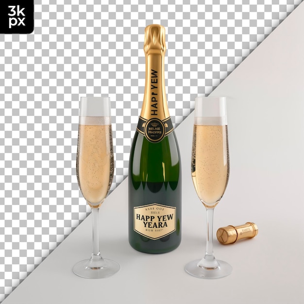 Bouteille De Champagne Avec Des Verres Isolés Sur Un Fond Transparent