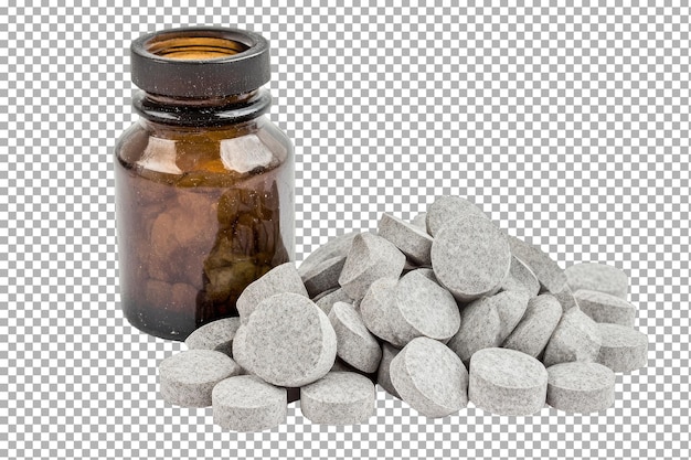 Bouteille de comprimés de magnésium isolée sur un fond transparent