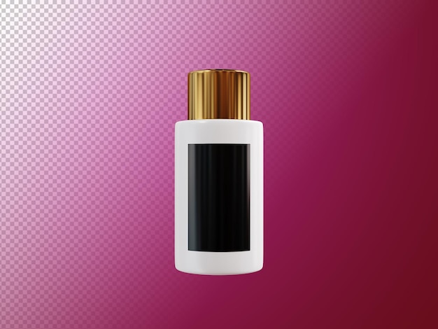 PSD bouteille cosmétique avec bouchon doré sur fond transparent