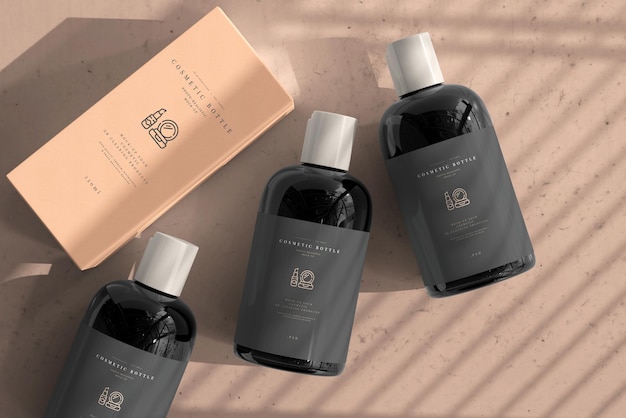 Bouteille cosmétique avec maquette de boîte
