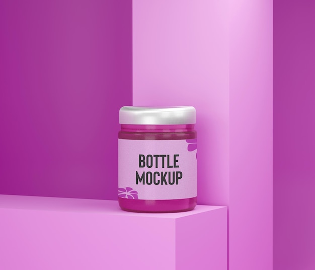 Bouteille cosmétique rose Vue du produit Maquette