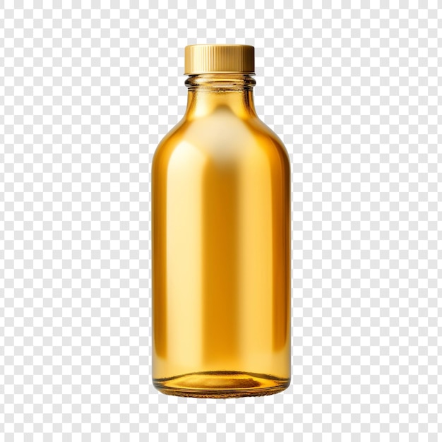 PSD une bouteille de couleur or est montrée isolée sur un fond transparent