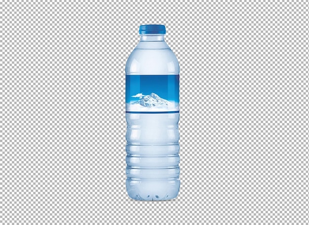 une bouteille d'eau avec un bouchon bleu