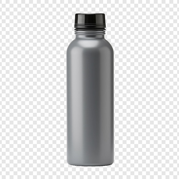PSD bouteille d'eau grise en plastique isolée sur fond transparent