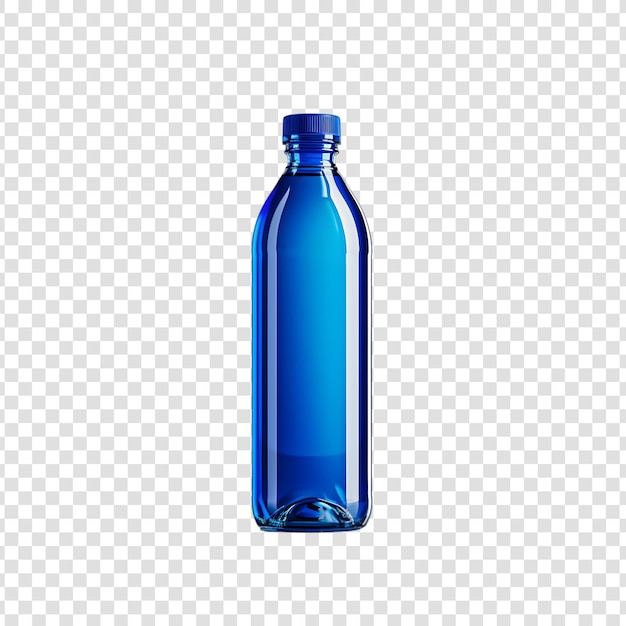 PSD bouteille d'eau métallique bleue isolée sur un fond transparent