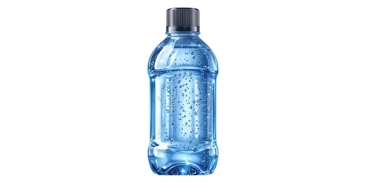 PSD bouteille d'eau en plastique avec des bulles isolées sur un fond transparent