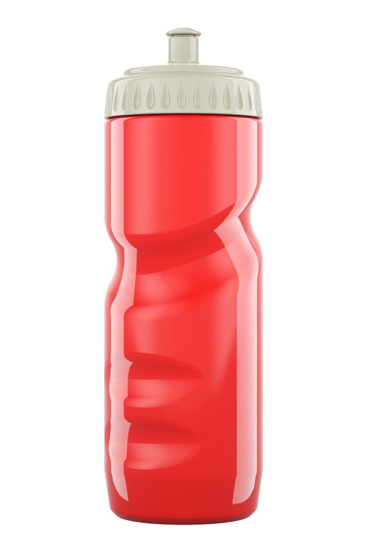 PSD bouteille d'eau sportive en plastique couleur rouge rendu 3d isolé sur fond transparent
