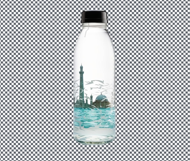 Bouteille d'eau à thème islamique élégante et utile isolée sur un fond transparent