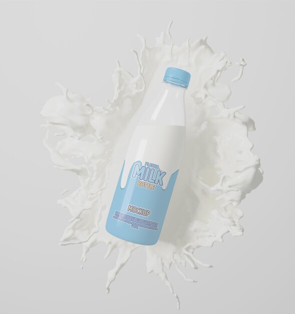 PSD bouteille de lait en plastique avec maquette d'éclaboussure