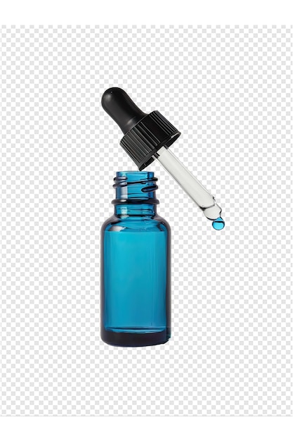 PSD une bouteille de liquide bleu avec une seringue dedans