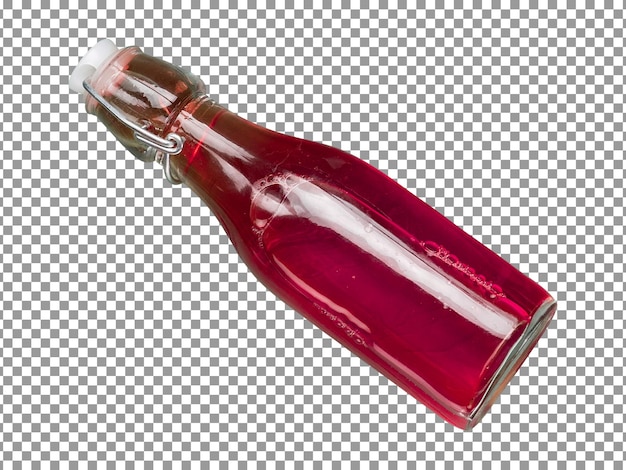 PSD une bouteille de liquide rouge avec un bouchon en verre sur fond transparent