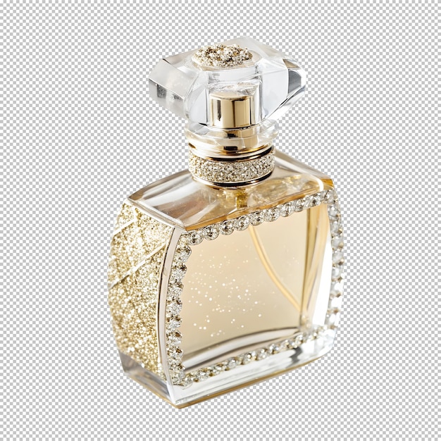 bouteille de parfum luxueuse sur fond transparent