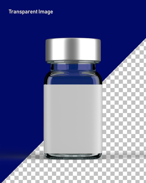 Bouteille de pilules en verre avec étiquette sur fond transparent