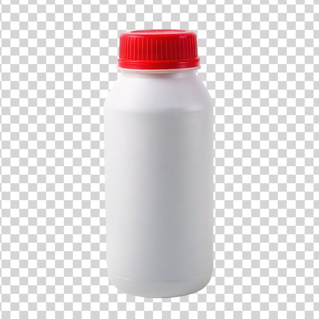 PSD bouteille en plastique blanche avec couvercle rouge isolé sur fond transparent