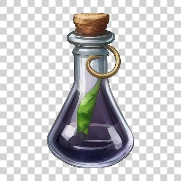 Bouteille de potion avec flacon en verre de dessin animé d'élixir magique avec liquide rougeoyant coloré et bouchons en liège