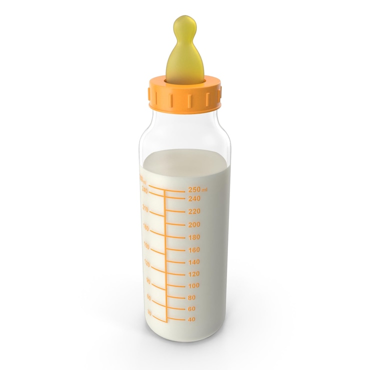 PSD bouteille pour bébé avec le lait isolé en gros plan sur un fond blanc