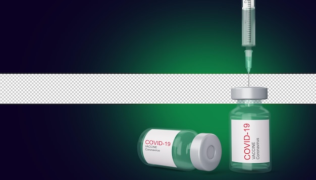 Bouteille De Vaccin Covid-19 Avec Seringue, Vaccin Contre Le Coronavirus, Illustration De Rendu 3d