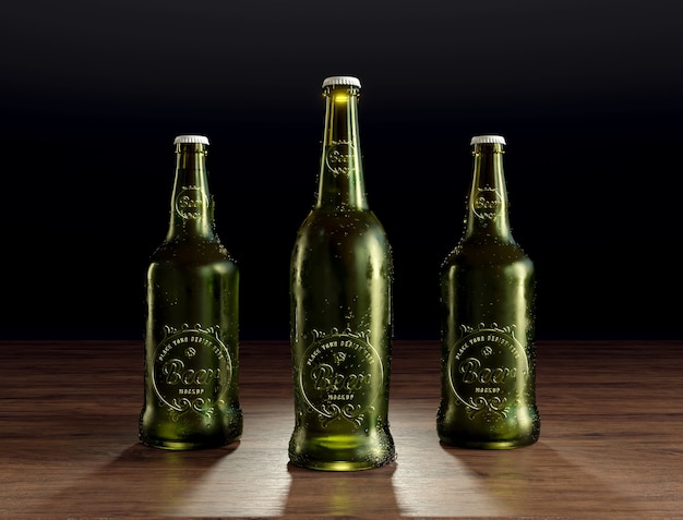 PSD bouteille en verre de bière avec maquette de logo