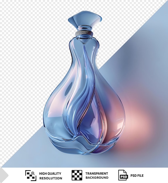 PSD bouteille de verre transparente unique avec une belle forme sur un fond bleu png psd
