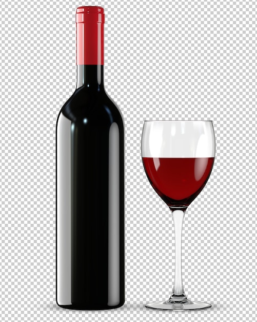 PSD bouteille et verre de vin rouge