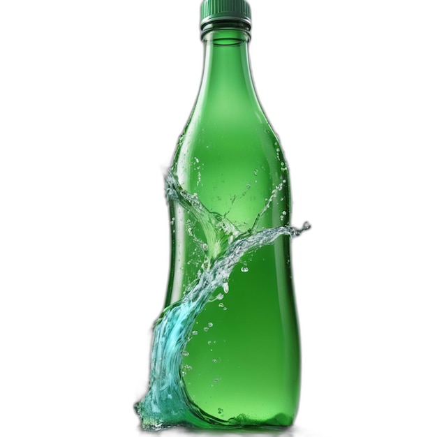 PSD une bouteille verte éclaboussée sur un fond blanc