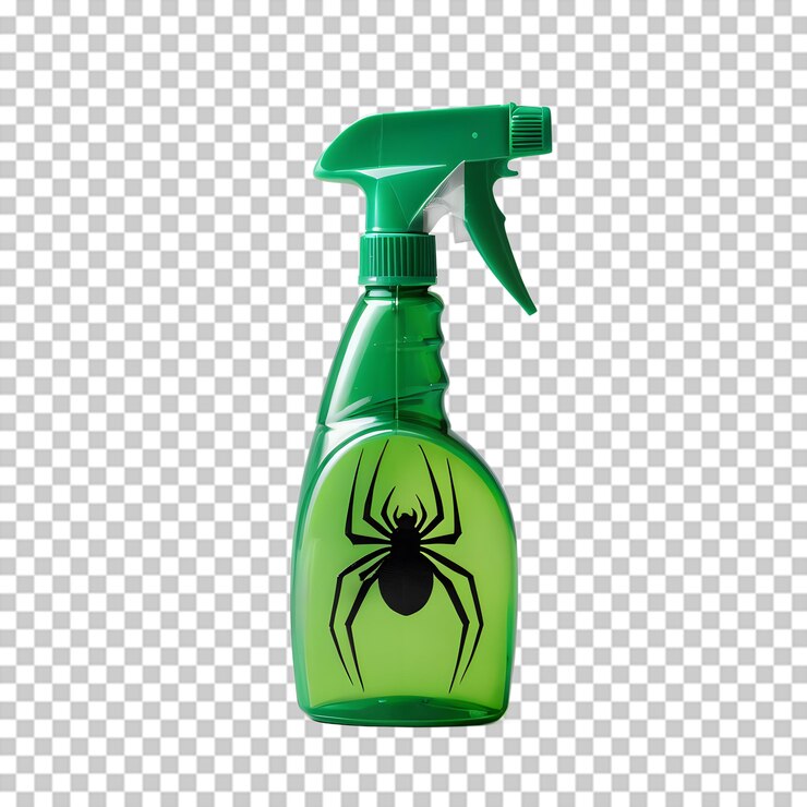 PSD bouteille verte de spray contre les insectes avec un dessin d'araignée