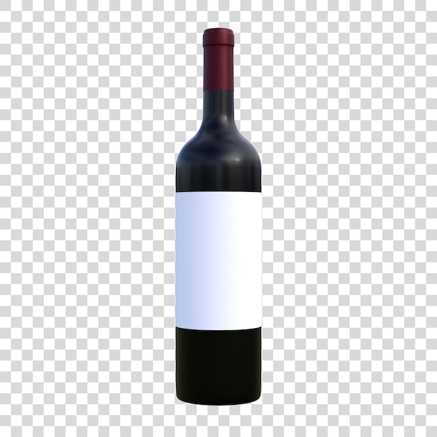 Bouteille de vin avec étiquette blanche sur fond blanc Vue de face Concept minimal Illustration de rendu 3D