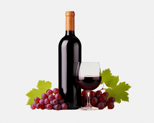 PSD bouteille de vin et de raisins