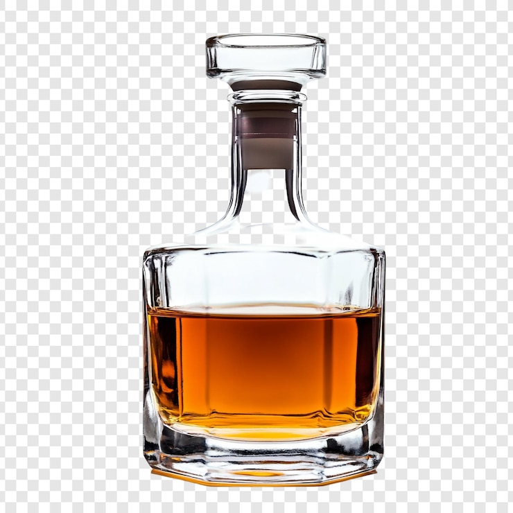 PSD une bouteille de whisky avec une bouteille en verre sur un fond blanc