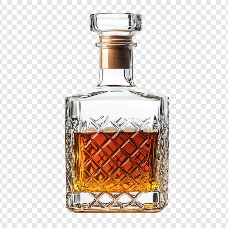 PSD une bouteille de whisky avec un verre sur un fond blanc