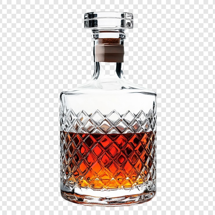 PSD une bouteille de whisky avec un verre sur un fond transparent