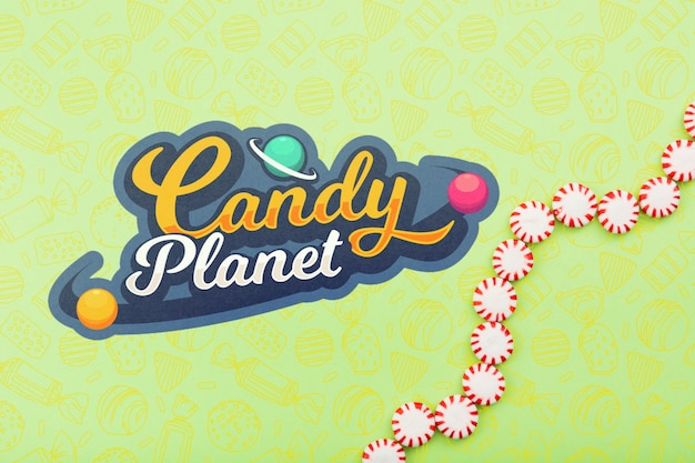 PSD boutique candy planet avec des bonbons gouttes